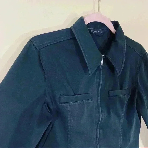 Express Black Denim Full Zip Collared Jean Jacket - Picture 2 of 14